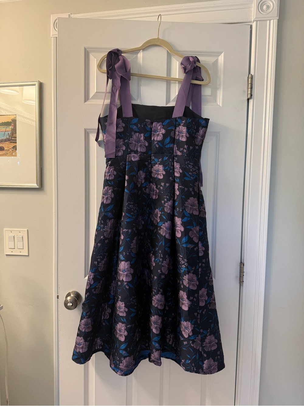 NWT Sugarlips Floral Jacquard Tie-Shoulder Pleated Midi Dress - Picture 9 of 15